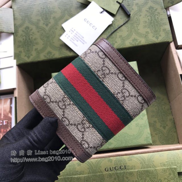 Gucci原厂皮包包 古驰男女GG印花红绿织带翻盖长款钱包 Gucci长夹零钱包 523174  gdj1732